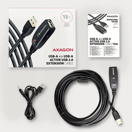 AXAGON ADR-215, USB 2.0 A-M → A-F aktívny predlžovací / repeater kábel, 15m