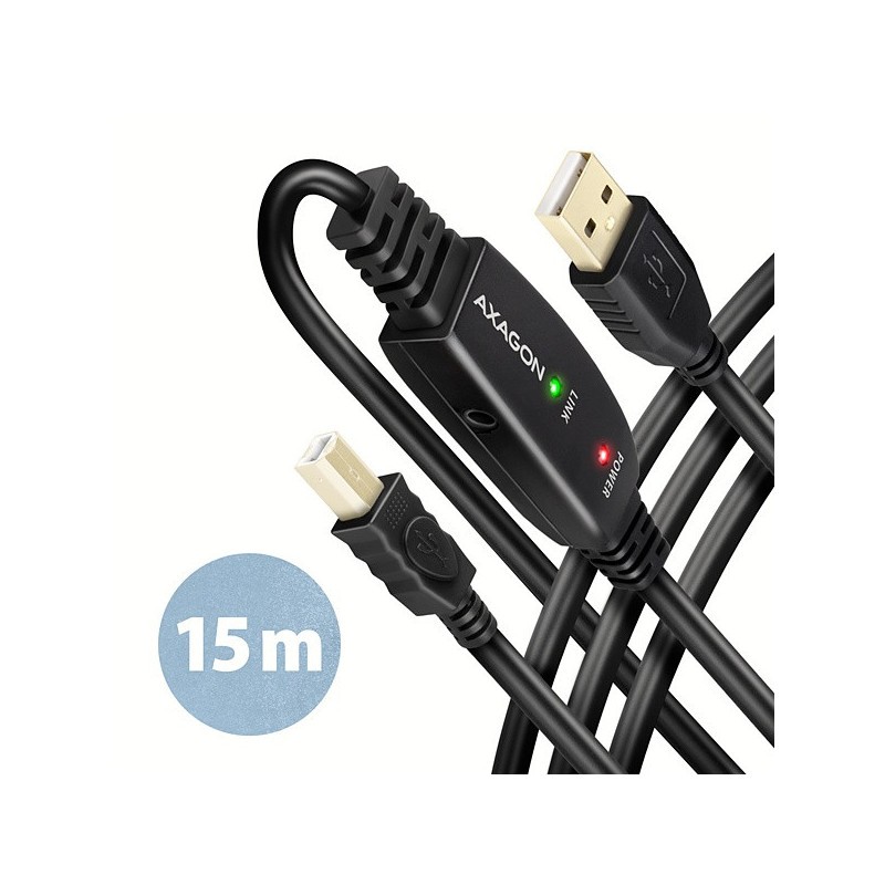 AXAGON ADR-215B, USB 2.0 A-M → B-M aktívny prepojovací / repeater kábel, 15m