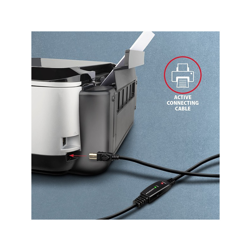 AXAGON ADR-215B, USB 2.0 A-M → B-M aktívny prepojovací / repeater kábel, 15m