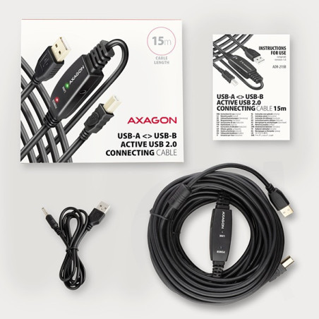 AXAGON ADR-215B, USB 2.0 A-M → B-M aktívny prepojovací / repeater kábel, 15m
