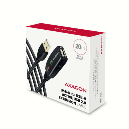 AXAGON ADR-220, USB 2.0 A-M → A-F aktívny predlžovací / repeater kábel, 20m