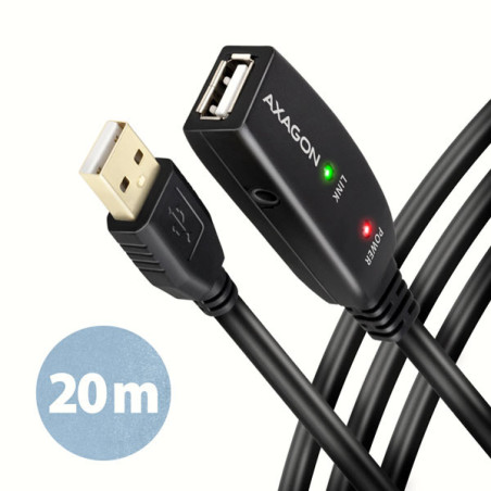 AXAGON ADR-220, USB 2.0 A-M → A-F aktívny predlžovací / repeater kábel, 20m