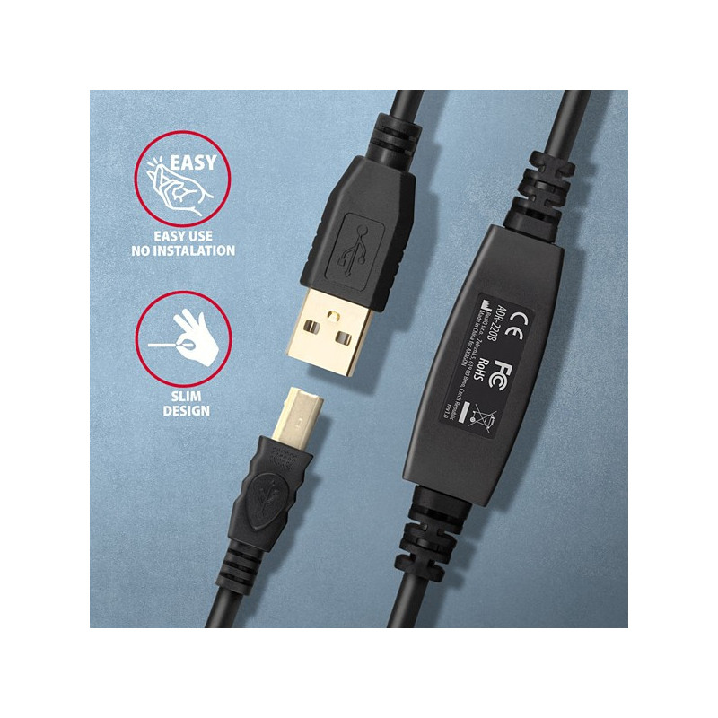 AXAGON ADR-220B, USB 2.0 A-M → B-M aktívny prepojovací / repeater kábel, 20m