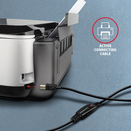 AXAGON ADR-220B, USB 2.0 A-M → B-M aktívny prepojovací / repeater kábel, 20m