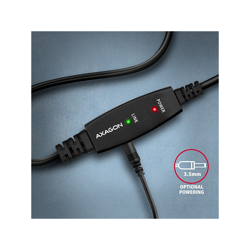 AXAGON ADR-220B, USB 2.0 A-M → B-M aktívny prepojovací / repeater kábel, 20m