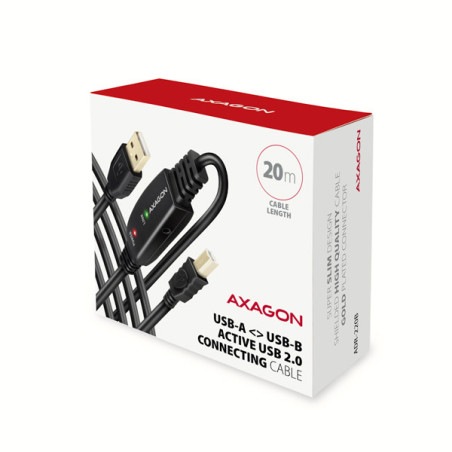 AXAGON ADR-220B, USB 2.0 A-M → B-M aktívny prepojovací / repeater kábel, 20m