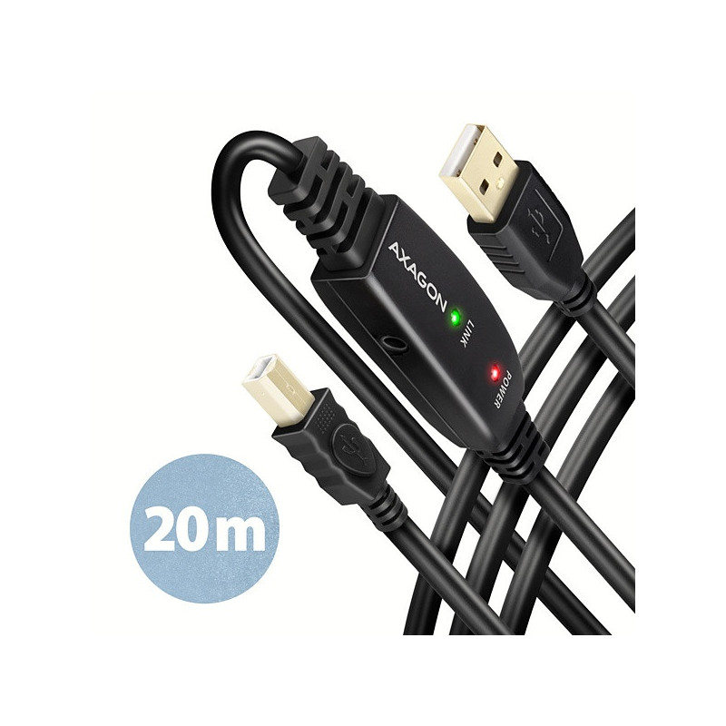 AXAGON ADR-220B, USB 2.0 A-M → B-M aktívny prepojovací / repeater kábel, 20m