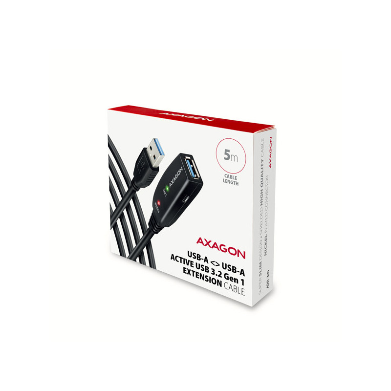 AXAGON ADR-305, USB 3.2 Gen 1 A-M → A-F aktívny predlžovací / repeater kábel, 5m