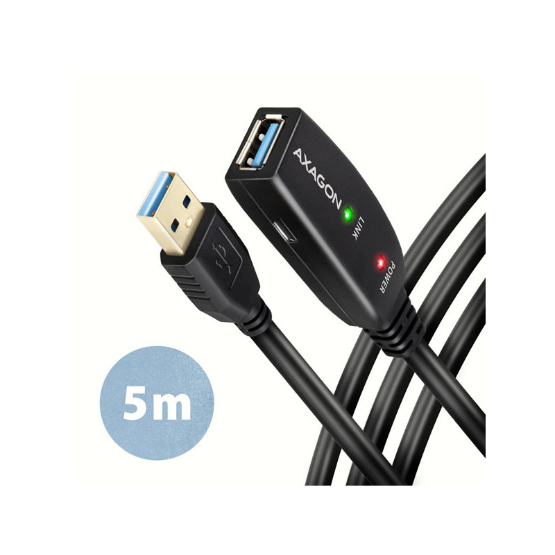 AXAGON ADR-305, USB 3.2 Gen 1 A-M → A-F aktívny predlžovací / repeater kábel, 5m