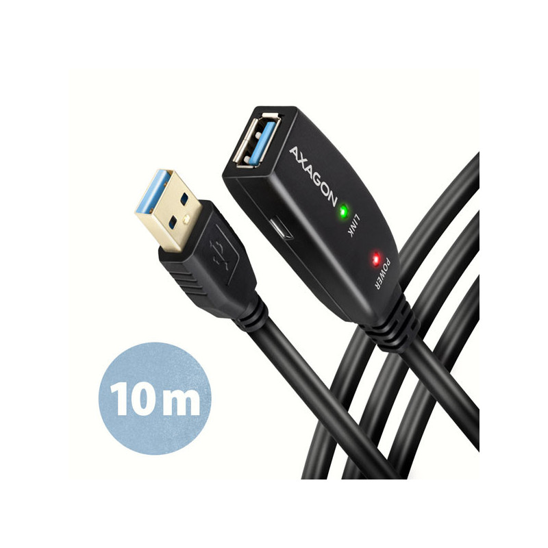 AXAGON ADR-310, USB 3.2 Gen 1 A-M → A-F aktívny predlžovací / repeater kábel, 10m