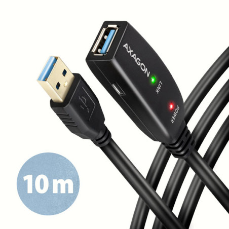 AXAGON ADR-310, USB 3.2 Gen 1 A-M → A-F aktívny predlžovací / repeater kábel, 10m