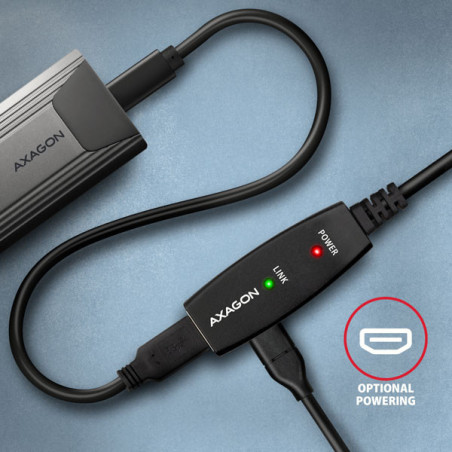 AXAGON ADR-310, USB 3.2 Gen 1 A-M → A-F aktívny predlžovací / repeater kábel, 10m