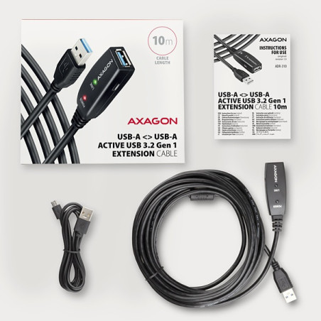 AXAGON ADR-310, USB 3.2 Gen 1 A-M → A-F aktívny predlžovací / repeater kábel, 10m