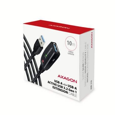 AXAGON ADR-310, USB 3.2 Gen 1 A-M → A-F aktívny predlžovací / repeater kábel, 10m