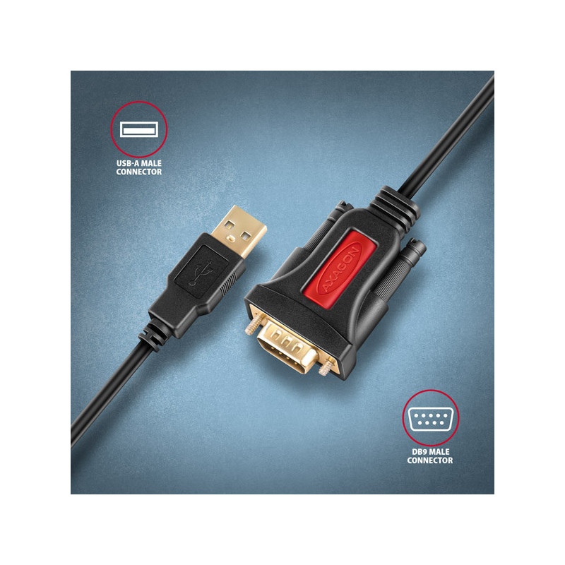 AXAGON ADS-1PSN, USB-A 2.0 - sériový RS-232 DB9-M Prolific adaptér / kábel 1.5m