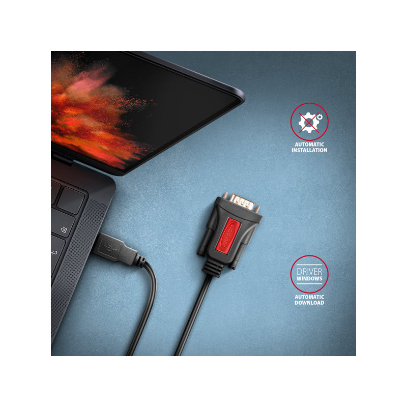 AXAGON ADS-1PSN, USB-A 2.0 - sériový RS-232 DB9-M Prolific adaptér / kábel 1.5m