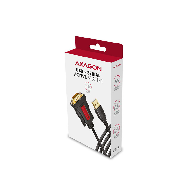 AXAGON ADS-1PSN, USB-A 2.0 - sériový RS-232 DB9-M Prolific adaptér / kábel 1.5m