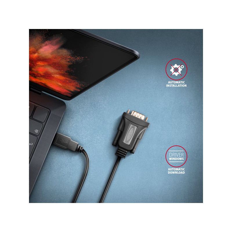 AXAGON ADS-1PQN, USB-A 2.0 - sériový RS-232 DB9-M FTDI adaptér / kábel 1.5m