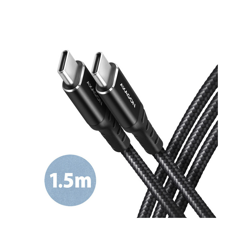 AXAGON BUCM-CM15AB, HQ kábel USB-C → USB-C, 1.5m, USB 2.0, PD 60W 3A, ALU, oplet, čierny