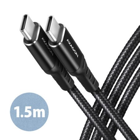 AXAGON BUCM-CM15AB, HQ kábel USB-C → USB-C, 1.5m, USB 2.0, PD 60W 3A, ALU, oplet, čierny