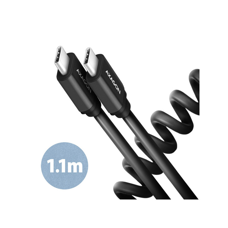 AXAGON BUCM-CM20TB, TWISTER kábel USB-C → USB-C, 1.1m, USB 2.0, PD 60W 3A, ALU, tpe, čierny