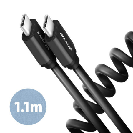 AXAGON BUCM-CM20TB, TWISTER kábel USB-C → USB-C, 1.1m, USB 2.0, PD 60W 3A, ALU, tpe, čierny