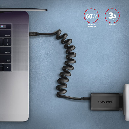 AXAGON BUCM-CM20TB, TWISTER kábel USB-C → USB-C, 1.1m, USB 2.0, PD 60W 3A, ALU, tpe, čierny