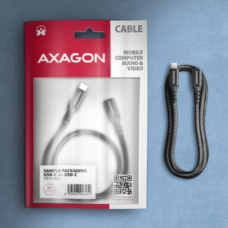 AXAGON BUCM32-CF10AB predlžovací kábel USB-C (M) → USB-C (F), 1m, USB 20Gbps, PD 240W, ALU, oplet