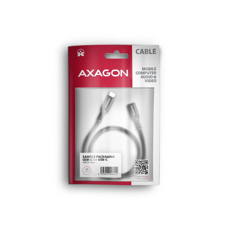 AXAGON BUCM32-CF10AB predlžovací kábel USB-C (M) → USB-C (F), 1m, USB 20Gbps, PD 240W, ALU, oplet