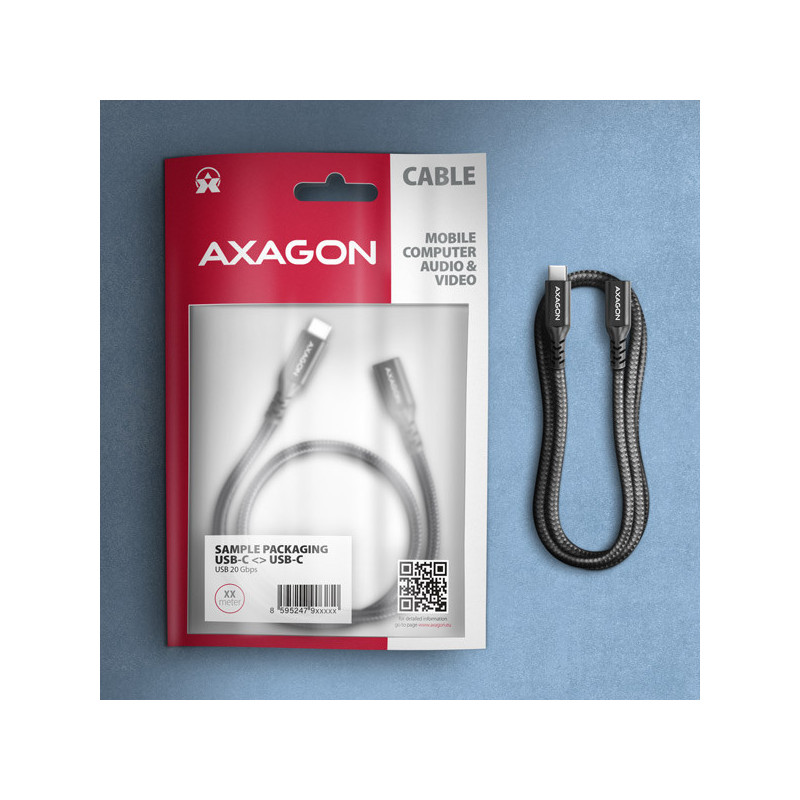AXAGON BUCM32-CF05AB predlžovací kábel USB-C (M) → USB-C (F), 0.5m, USB 20Gbps, PD 240W ALU oplet