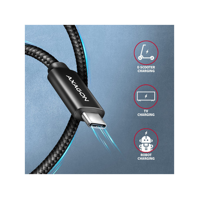 AXAGON BUCM2-CM30AB, CHARGE kábel USB-C → USB-C, 3m, Hi-Speed ??USB, PD 240W 5A, ALU, oplet, čierny