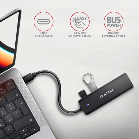 AXAGON HUE-C1C, 4x USB 5Gbps TRAVEL hub, USB-C napájací konektor, kábel USB-C 19cm