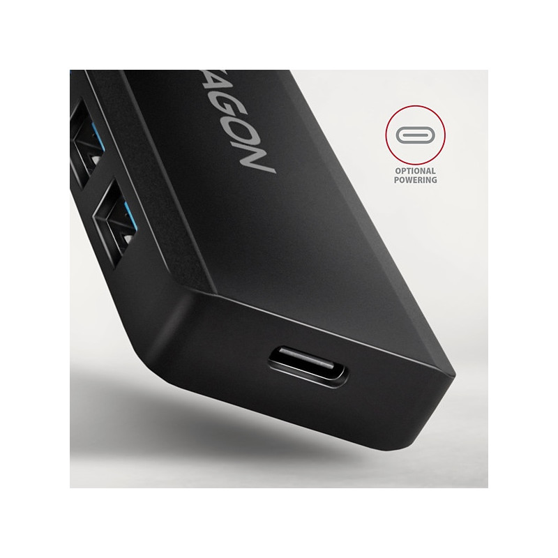 AXAGON HUE-C1C, 4x USB 5Gbps TRAVEL hub, USB-C napájací konektor, kábel USB-C 19cm