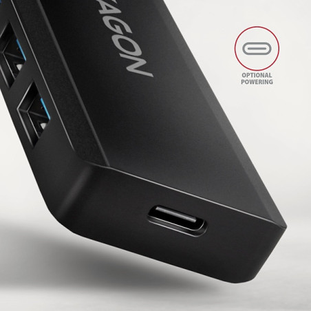 AXAGON HUE-C1C, 4x USB 5Gbps TRAVEL hub, USB-C napájací konektor, kábel USB-C 19cm