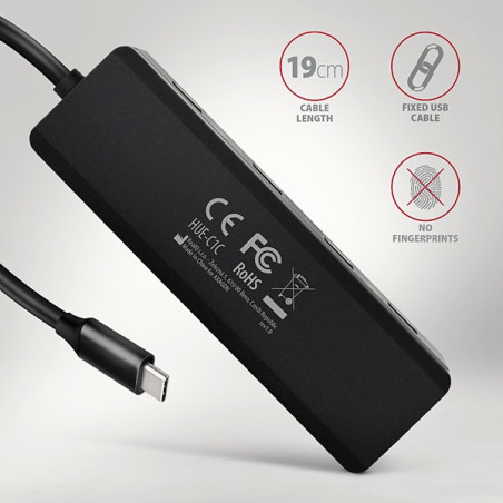 AXAGON HUE-C1C, 4x USB 5Gbps TRAVEL hub, USB-C napájací konektor, kábel USB-C 19cm