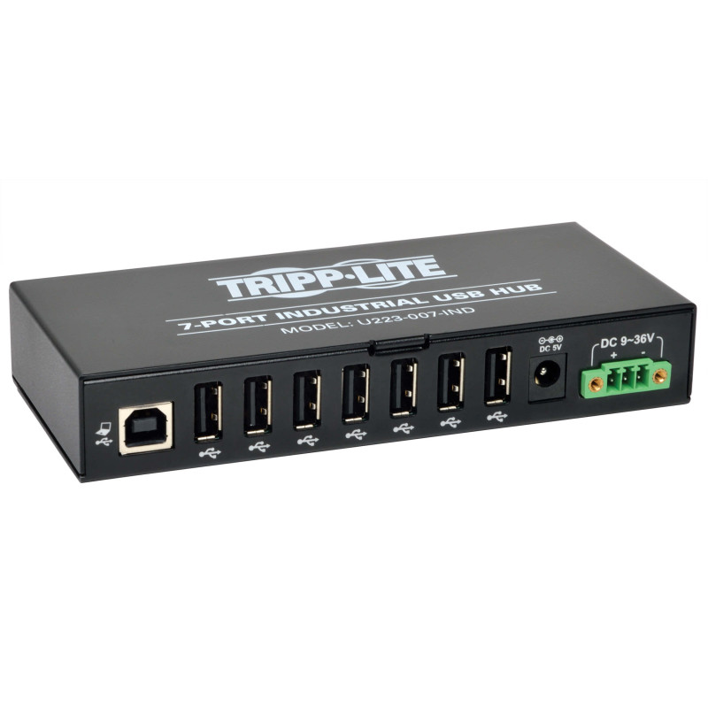 Rozbočovač 7x USB 2, priemyselný, odolnosť ESD 15kV, kovové púzdro, možnosť montáže