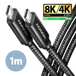 AXAGON BUCM4X-CM10AB NewGEN+ kábel USB-C → USB-C, 1m, USB4 Gen 3×2, PD 240W 5A, 8K HD, ALU, oplet