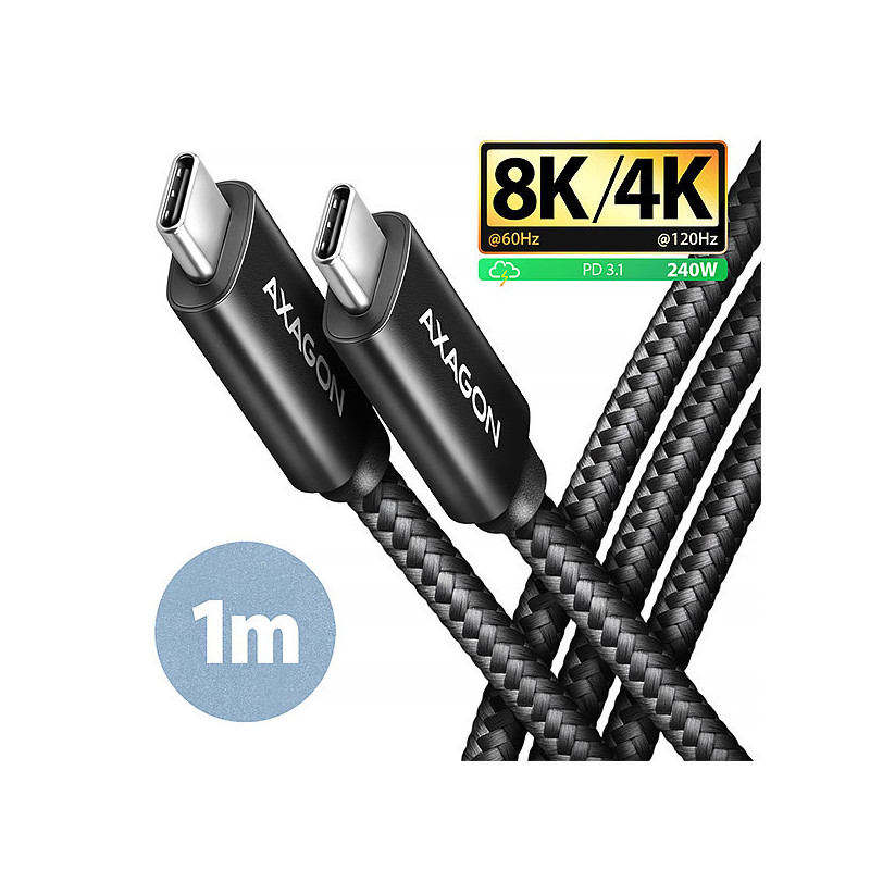 AXAGON BUCM4X-CM10AB NewGEN+ kábel USB-C → USB-C, 1m, USB4 Gen 3×2, PD 240W 5A, 8K HD, ALU, oplet