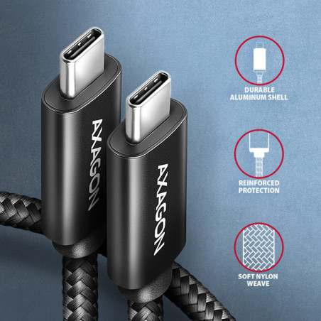 AXAGON BUCM4X-CM10AB NewGEN+ kábel USB-C → USB-C, 1m, USB4 Gen 3×2, PD 240W 5A, 8K HD, ALU, oplet