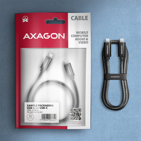 AXAGON BUCM4X-CM10AB NewGEN+ kábel USB-C → USB-C, 1m, USB4 Gen 3×2, PD 240W 5A, 8K HD, ALU, oplet