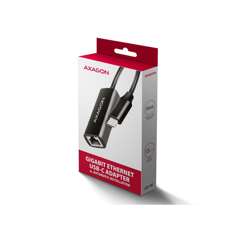 AXAGON ADE-ARC, USB-C 3.2 Gen 1 - Gigabit Ethernet sieťová karta, Realtek 8153, auto inštal