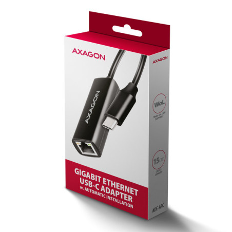 AXAGON ADE-ARC, USB-C 3.2 Gen 1 - Gigabit Ethernet sieťová karta, Realtek 8153, auto inštal