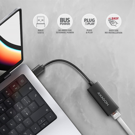 AXAGON ADE-AR, USB-A 3.2 Gen 1 - Gigabit Ethernet sieťová karta, Realtek 8153, auto inštal