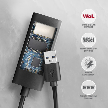 AXAGON ADE-AR, USB-A 3.2 Gen 1 - Gigabit Ethernet sieťová karta, Realtek 8153, auto inštal