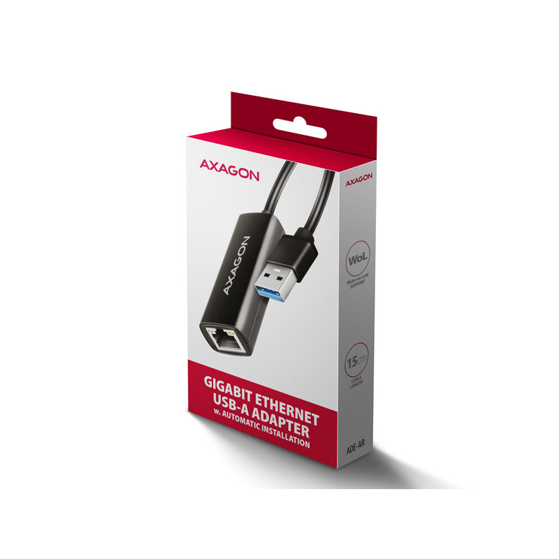AXAGON ADE-AR, USB-A 3.2 Gen 1 - Gigabit Ethernet sieťová karta, Realtek 8153, auto inštal