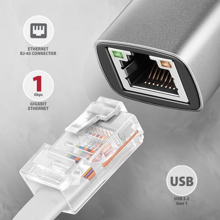 AXAGON ADE-TXCA, USB-C + USB-A 3.2 Gen 1 - Gigabit Ethernet sieťová karta, Asix AX88179, auto inštal