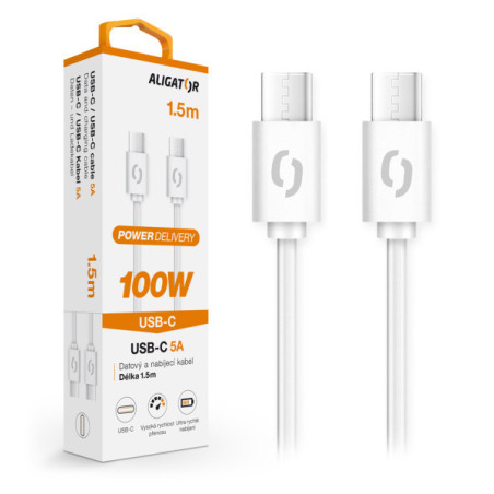 Dátový kábel ALIGATOR POWER 100W, USB-C/USB-C 5A, 1,5m biely