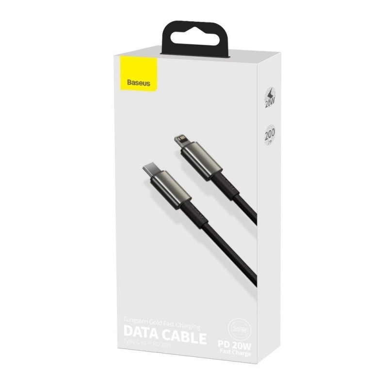 Baseus Dátový kábel Tungsten Gold PD 20W 2m USB-C/Lightning čierny