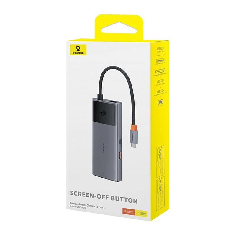 Baseus hub Series 2 USB 6v1 (USB-C/HDMI4K60Hz/USB-C(10Gbps)/USB-A(10Gbps)/RJ45/USB-C(PD) sivý