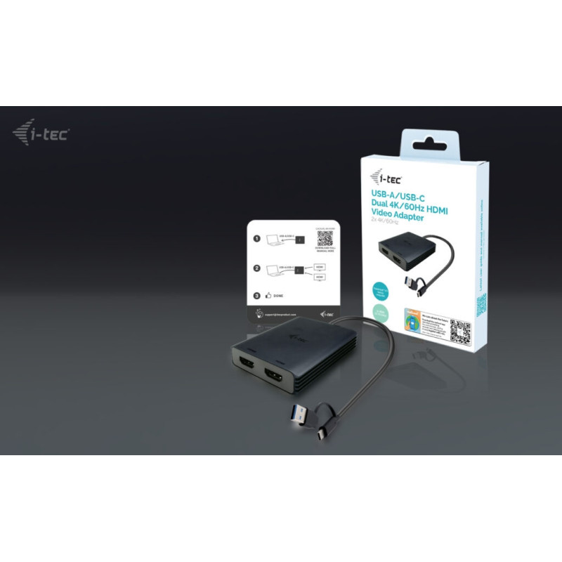 i-tec USB-A/USB-C Dual 4K HDMI Video adaptér